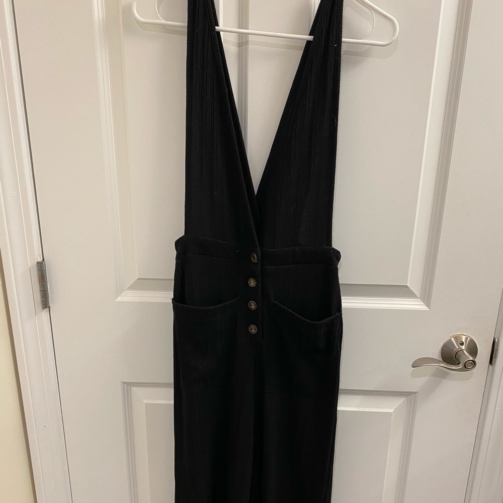 Black deep V jumpsuit